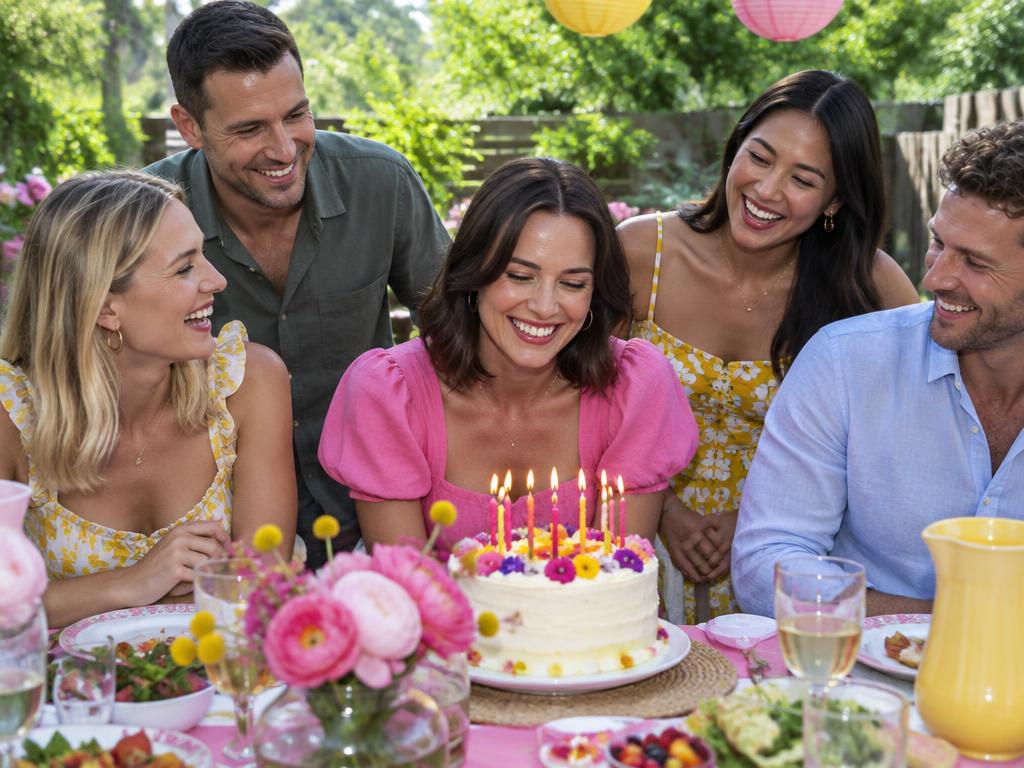 Friends gathered around a birthday cake
